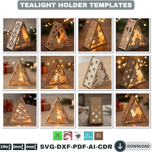 Christmas Pyramid Candle Holders - Tealight Laser Cut Lamp Designs for Night Light Decoration 778