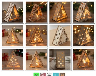 Portacandele piramidali natalizi - Lampada Tealight tagliata al laser per decorazioni notturne 778
