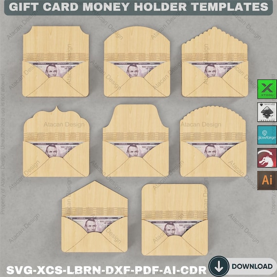 Money Holder SVG Bundle, Laser Cut Gift Card Envelope Template Pack, Cash Wallet Files, DIY Personalized Presents and Holiday Crafts 898