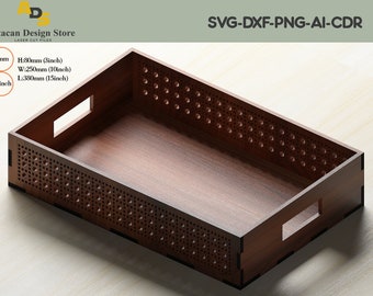 Wooden Laser Tray with Rattan Pattern / Flat Serving Tray Digital Files / Dxf Ai SVG Cdr Vectors 253