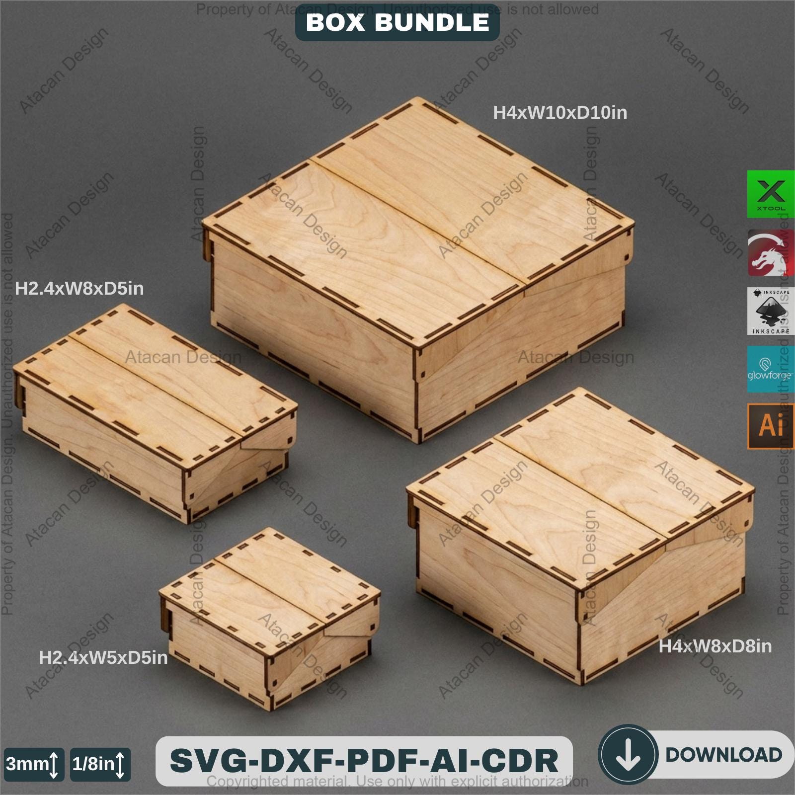 Laser Cut Wooden Storage Box Bundle Pattern Hinged Lid Keepsake ...