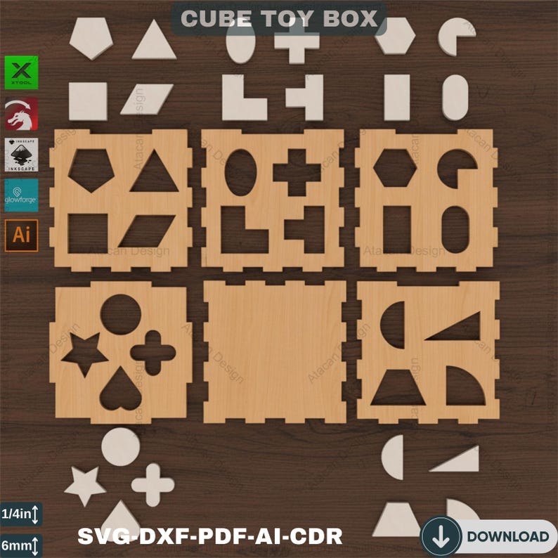 木製シェイプソーティングボックス - 幼児の発達のためのレーザーカットパズル 537 画像 4