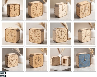 Modern Desk Clock Laser Cut Files, Wooden Tabletop Clock Bundle Living Room Decor 992