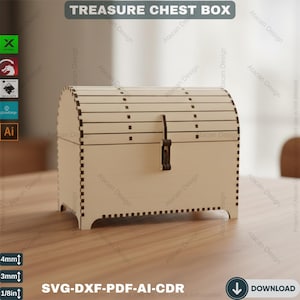 Wooden Treasure Chest - Laser Cut DIY Storage Box Files 388 image 6