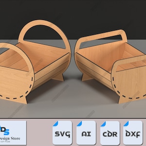 木製バスケット レーザーカット ファイル - 装飾用植木鉢 - DIY ボックス デザイン SVG 372