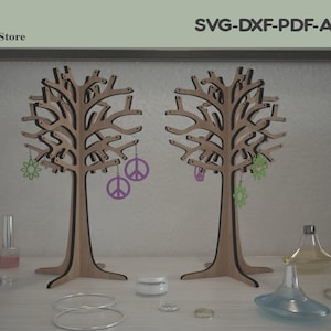 Laserskurna smyckesdisplay – Unik örhängeshållare med träddesign för att organisera accessoarer 177