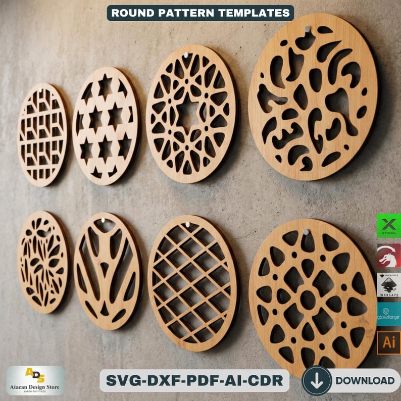Geometric Pattern Coaster 40pcs Round Geometric Pattern Bundle / Laser Cut Coaster Patterns / DIY ...