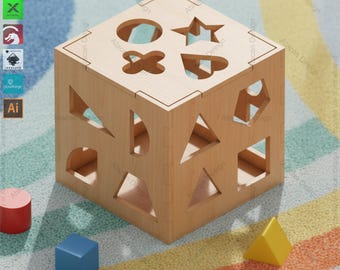 Wooden Shape Sorting Box - Laser Cut Puzzle for Early Childhood Development 537