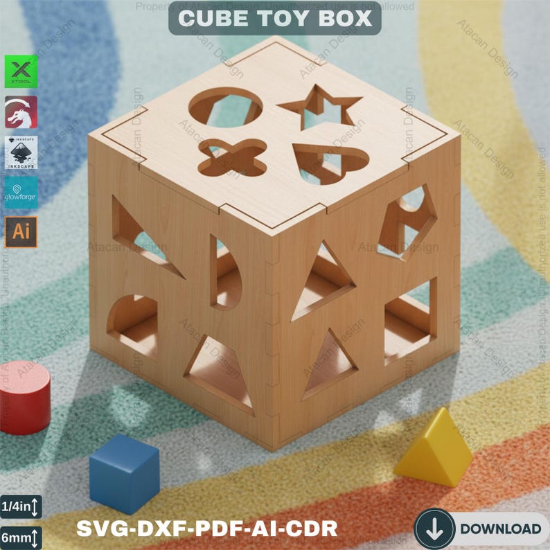 木製シェイプソーティングボックス - 幼児の発達のためのレーザーカットパズル 537 画像 1