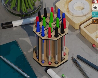 Laser Cut Brush & Pen Holder Wood Desk Organizer,Makeup Brush Storage Laser Cut Wooden Desk Caddy 417