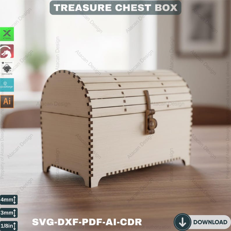 Wooden Treasure Chest - Laser Cut DIY Storage Box Files 388 image 4