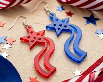 Patriotic Earring Laser Cut Template, USA Flag Star Jewelry Pattern, Independence Day Gift