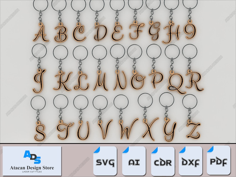 Alphabet Keychain Bundle - A to Z Letters for Laser Cut Jewelry and Accessories 508 image 10