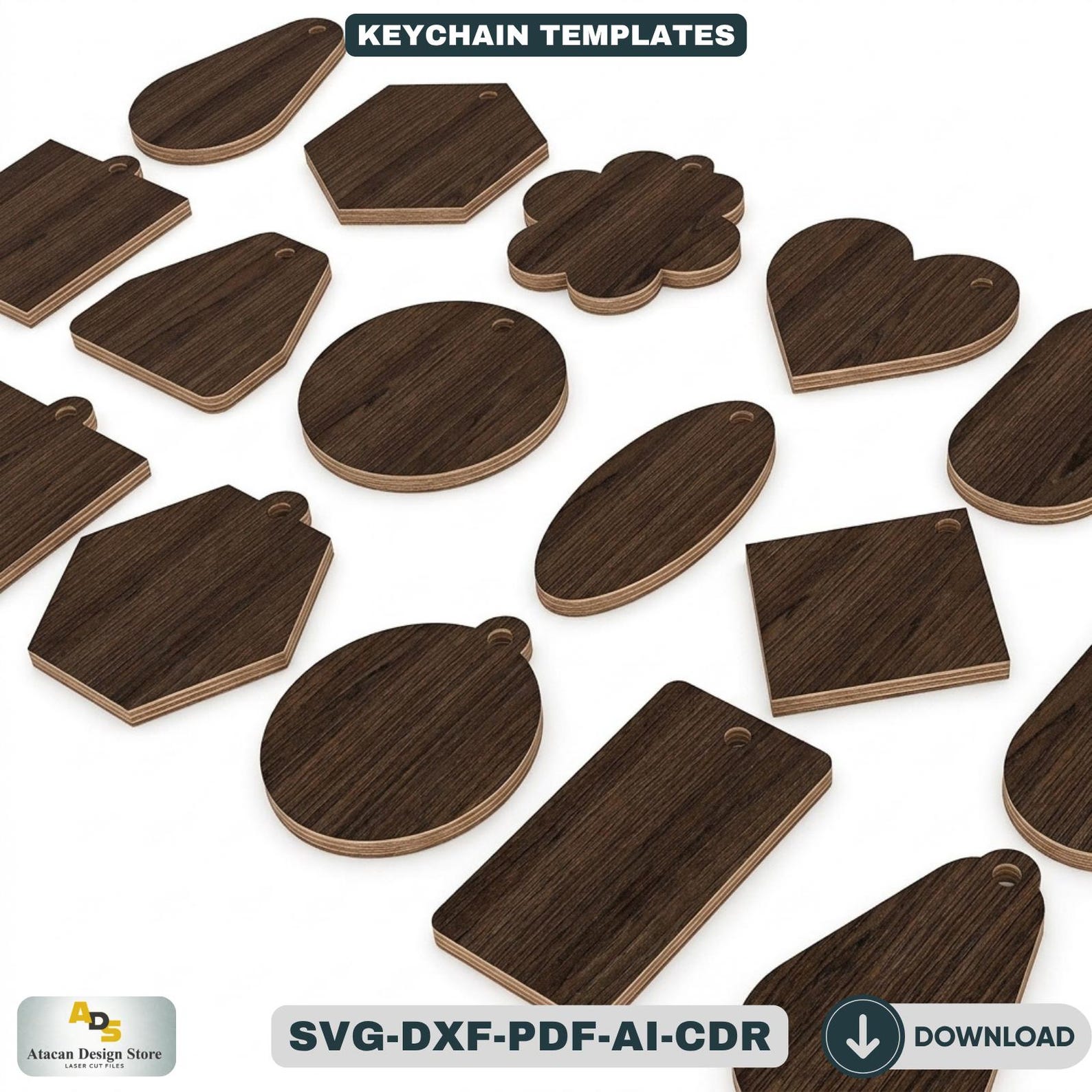 Keychain Cutting Templates | Laser and Craft Machine Ready | 18 Unique ...