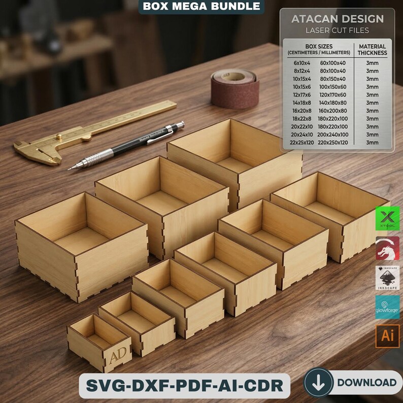 Range Box Templete 72 Piece Mega Box Bundle Laser Cut Wooden Box Templates Nesting Storage ...