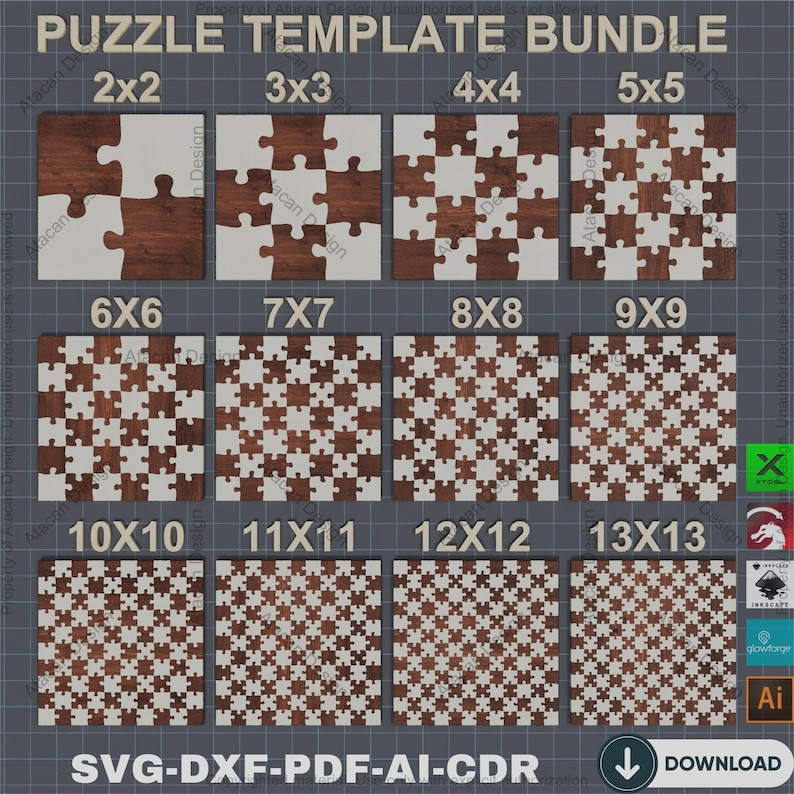 Puzzle Cut Pattern Laser Cut Puzzle Template Bundle | Jigsaw SVG Set | Glowforge Puzzle ...