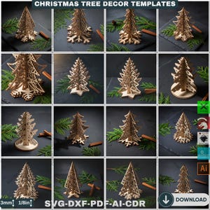 Weihnachtsschmuck Baum mit Muster Laser Cut Dateien, festlicher Urlaub Shelf Sitter, Holz Tabletop Dekor Bäume 912