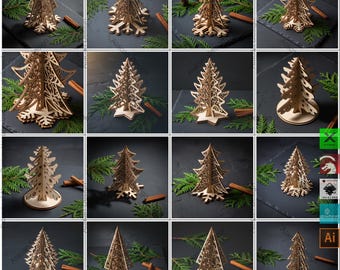 Christmas Ornament Tree With Pattern Laser Cut Files, Festive Holiday Shelf Sitter, Wooden Tabletop Decor Trees 912