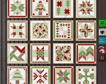 Christmas Quilt Block SVG Bundle, Laser Cut Farmhouse Decor Files, Holiday Wall Art & Coaster Templates, Rustic Noel DIY Craft Project 894