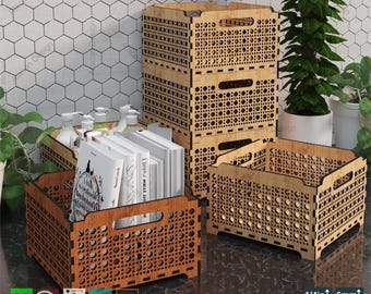 Cajas de almacenamiento apilables cortadas con láser, descarga digital de plantillas elegantes para cajones, diseño decorativo apilable de madera para la organización del hogar 860