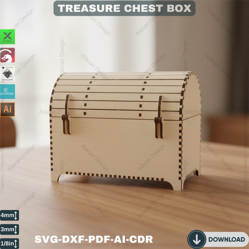 Wooden Treasure Chest - Laser Cut DIY Storage Box Files 388 image 5