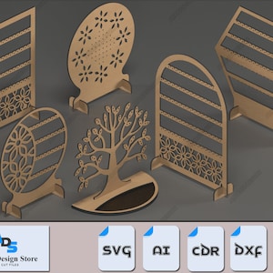 Sieradenopbergerbundel - hangende displayset – houten standaards voor juwelen 366