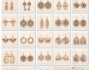 Earring Laser Cut Files Bundle, 21 Wooden Dangle Earrings, Acrylic DIY Jewelry Necklace Designs