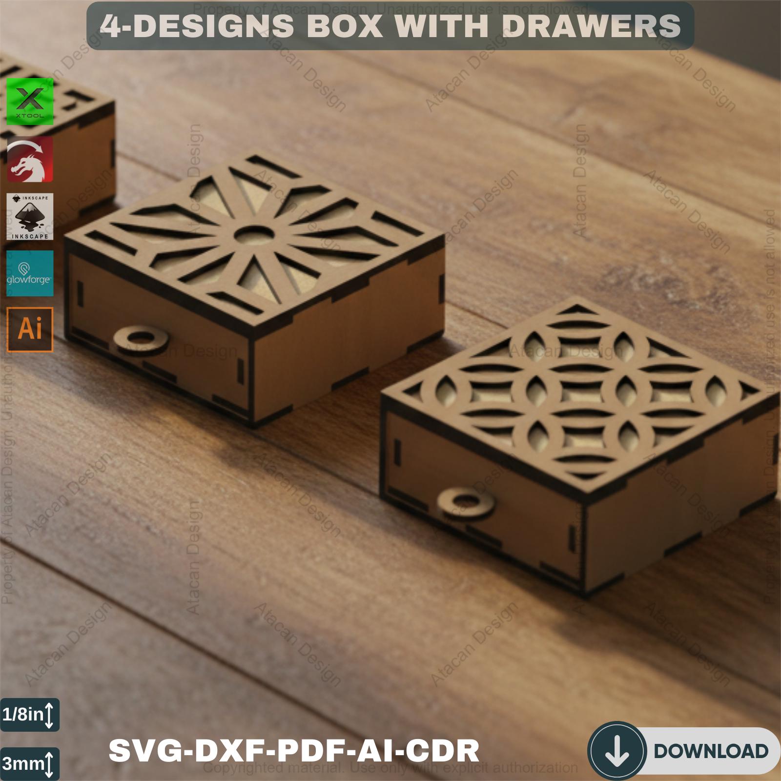 Laser Cut Wooden Boxes With Drawers - Digital SVG, DXF, AI Files for ...