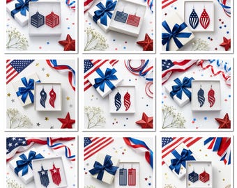 Patriotic Earrings LaserCut Bundle, 4th of July USA Flag Acrylic Jewelry Template, Veteran Gift