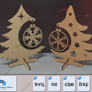 Árvores de Natal com detalhes em floco de neve - Decoração de mesa de árvore de madeira - Árvores de MDF em miniatura com design de floco de neve 559