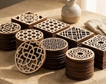 Wooden Coaster Design Set - Laser Cut Trivet Grill Cutting Templates