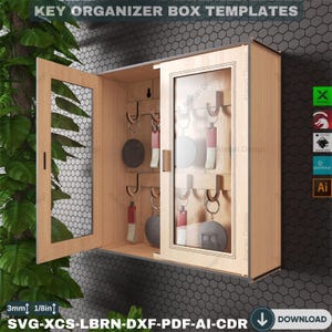 Laser Cut Key Organizer Box, 2 Stylish Designs! DIY Wall Key Holder Templates. Perfect Home Decor Accent,DIY Wooden Key Cabinet,887