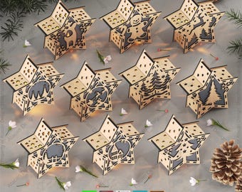 Laser geschnitten Stern Laterne Weihnachten Kerzenhalter, 10 Designs, Stern Teelicht SVG Bundle Laser geschnitten Weihnachtslampe Muster SVG Bundle 877