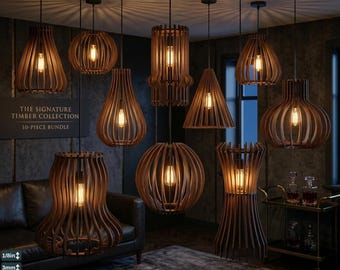 10 Chandelier Pendant Lamp set Plywood Lampshade Lights Laser cut Hanging lamps