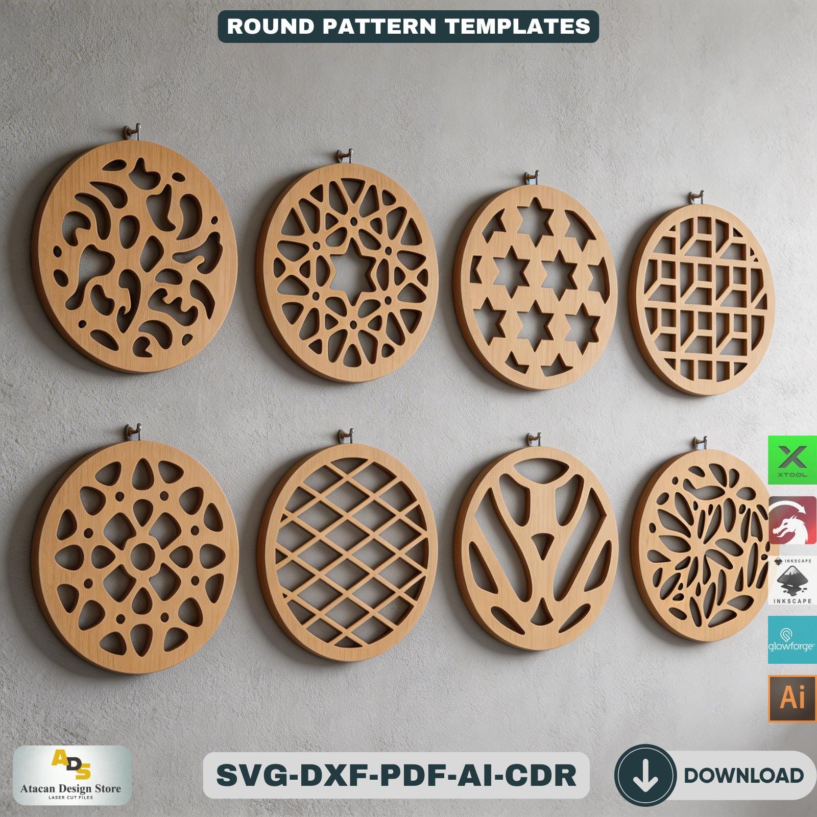 Geometric Pattern Coaster 40pcs Round Geometric Pattern Bundle / Laser Cut Coaster Patterns / DIY ...