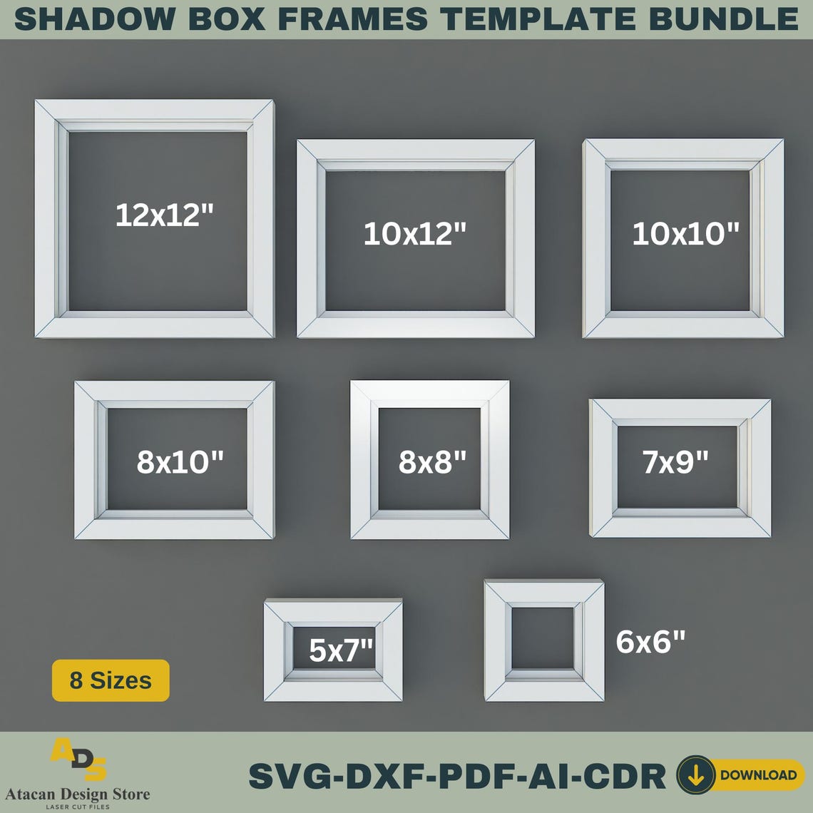 3D Shadow Box Frame Templates | 8 Size SVG Bundle for Cricut, Pdf, DXF ...