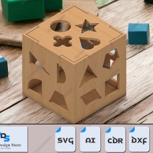 Caja clasificadora de formas de madera - Rompecabezas cortado con láser para el desarrollo de la primera infancia 537