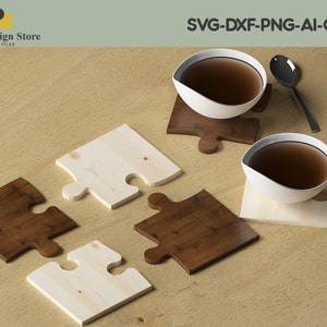 Puzzle in legno Sottobicchieri da 4 pezzi / Set di sottobicchieri Jigsaw / File tagliati al laser Glowforge personalizzati ADS130