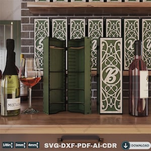 Elegante caja de madera para vino con todas las letras del alfabeto: perfecta para cortar con láser y envolver como regalo 798