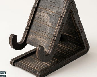 Phone and Tablet Stand Laser Cut Files, Rustic Wood Plank Desk Holder 994