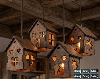 House Shape Lamp Wooden Lantern SVG Hanging Tea Light Holder Miniature House Decor 369