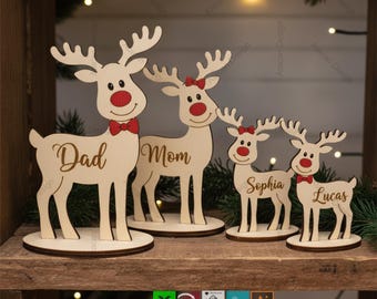 Custom Standing Reindeer Family Names Ornament, Freestanding Deer Laser Engraved Cut File, Christmas Decorations 916