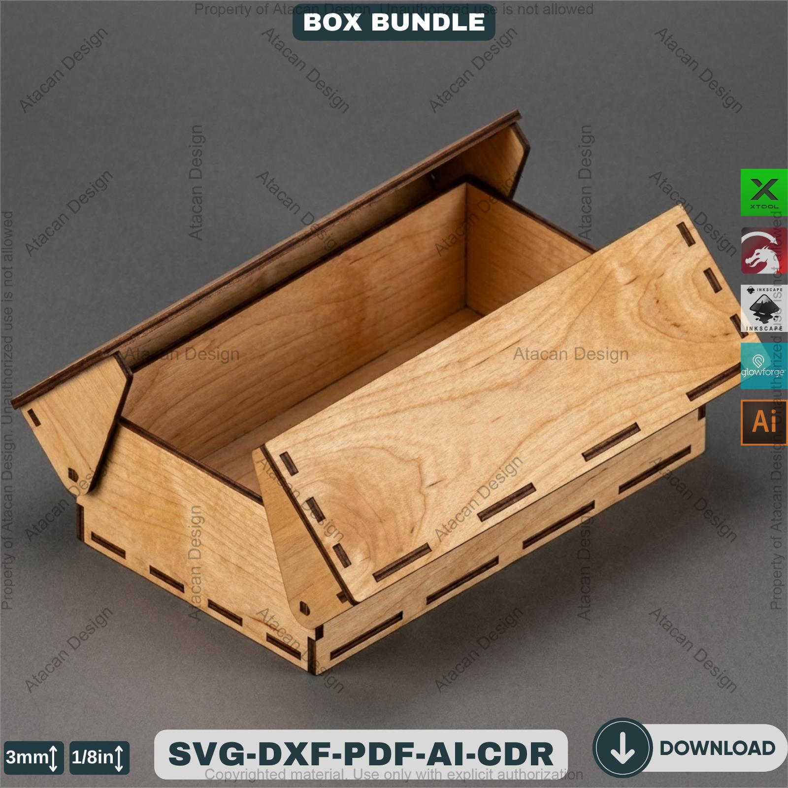 Laser Cut Wooden Storage Box Bundle Pattern Hinged Lid Keepsake ...