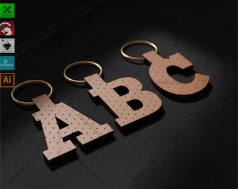 Alphabet Key Fob SVG | Faux Leather Keychain Template | All Letter Bag Tag Cut File for Cricut Silhouette & More 690