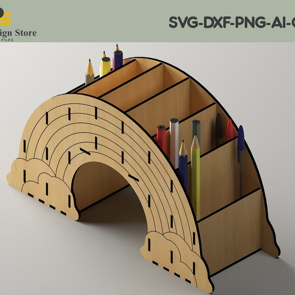 Portapenne arcobaleno / Organizzatore da tavolo / Supporto per matite / Dxf Svg Cdr Files 246