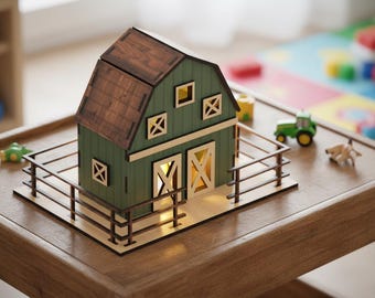 Laser Cut Barn Pattern Miniature Farm Village,Nativity Scene Add-on Digital File for Crafters,Farm Barn Build Your Own Mini Village Scene882