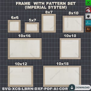 Laser Cut Frame SVG 8 Sizes, Photo Frame Templates, 2 Designs,Elegant Photo Frames Laser Cut SVG, 8 Sizes, Frame Templates 856