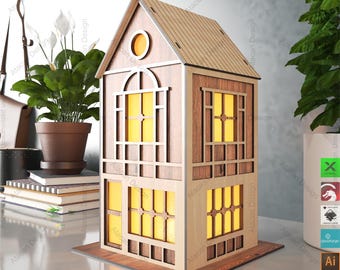 Elegant Miniature House Laser Cut Plan Glowing Windows Decor DIY