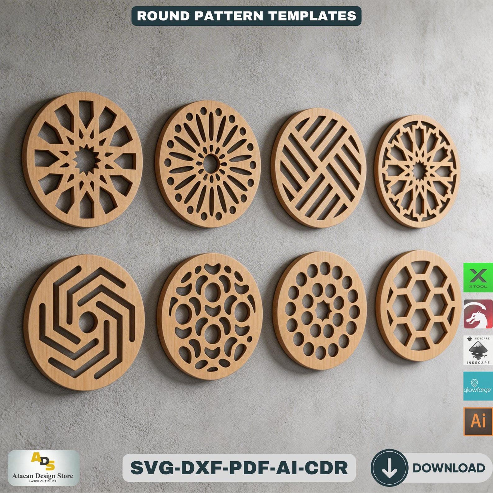 Geometric Pattern Coaster 40pcs Round Geometric Pattern Bundle / Laser Cut Coaster Patterns / DIY ...
