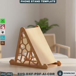 Honeycomb Design Wooden Phone Holder - Laser Cut Files for 1/4 & 1/8 Inch Materials 113